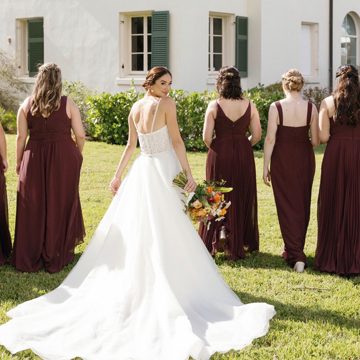A bride on her wedding day, bouquet in hand